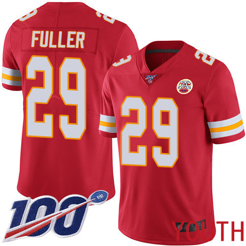 Youth Kansas City Chiefs #29 Fuller Kendall Red Team Color Vapor Untouchable Limited Player 100th Season Football Nike NFL Jersey